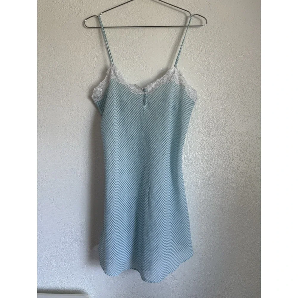 Vintage Nordstrom Intimates Size XS Slip Nightgown And Robe Set Blue Gingham